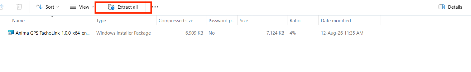 Отпакување на ZIP-архивата со тахографската апликација
